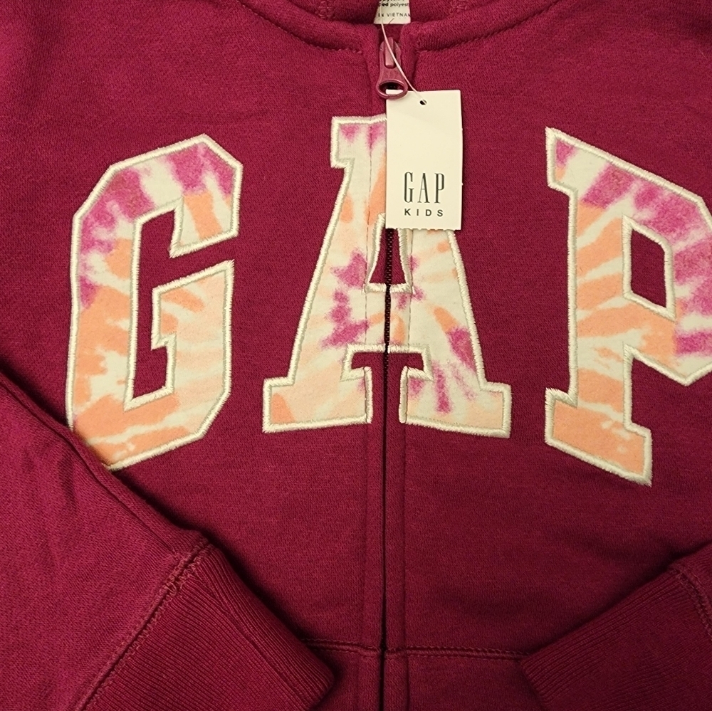 GAP Girls Pink Tie-Dyed Logo Zip Up Hoodie Sweatshirt Sz Large - Picture 2 of 5